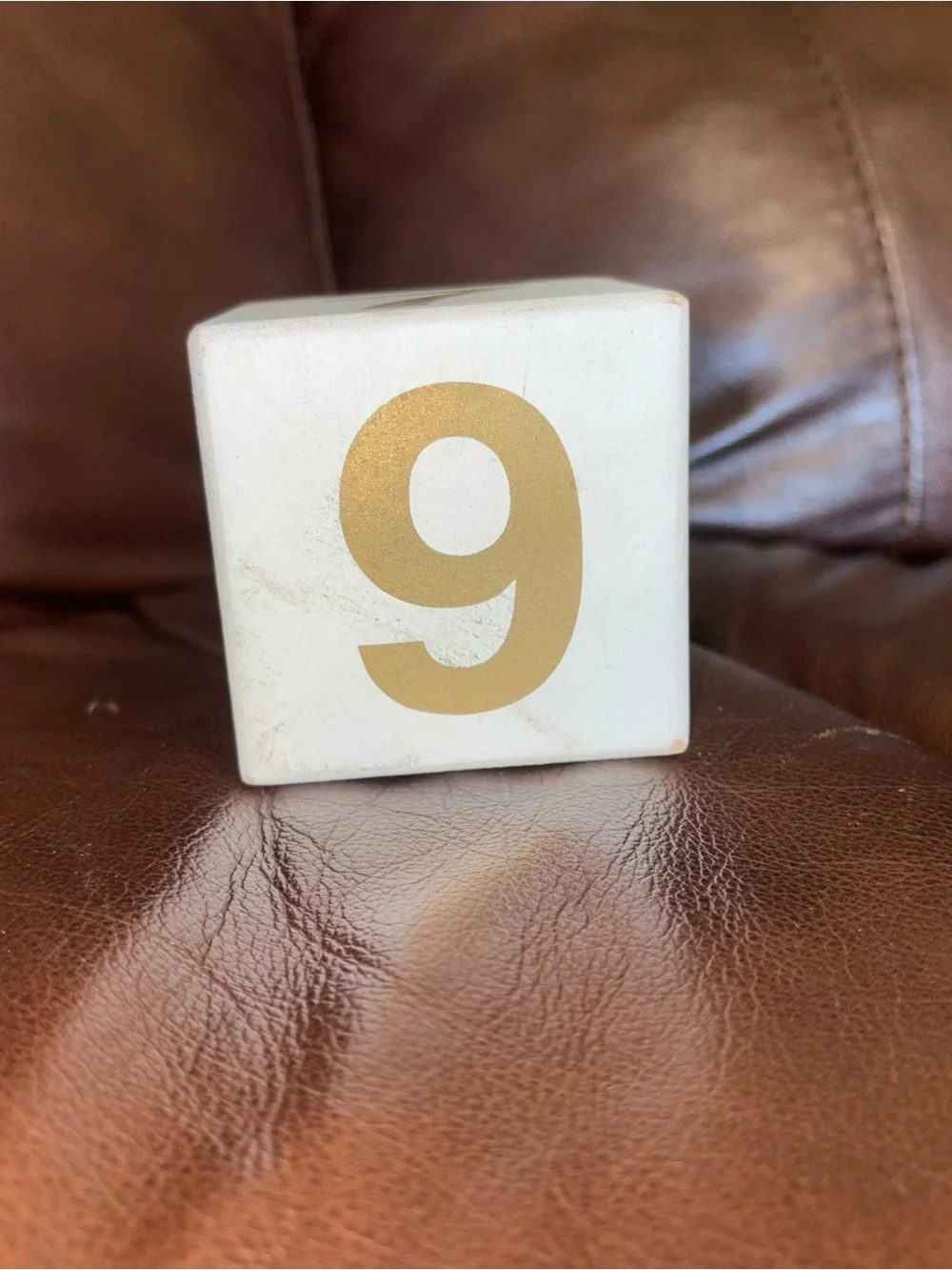 Wooden Block Perpetual Calendar - White with Gold Numbers